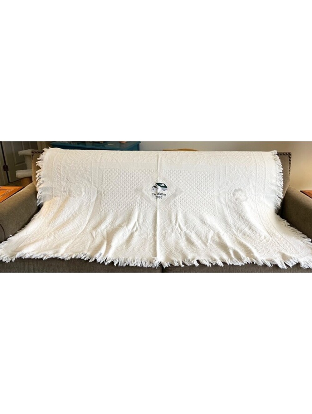Vintage Personalized Woven Throw Blanket With Fringe - "The Millers 2000" - 50"